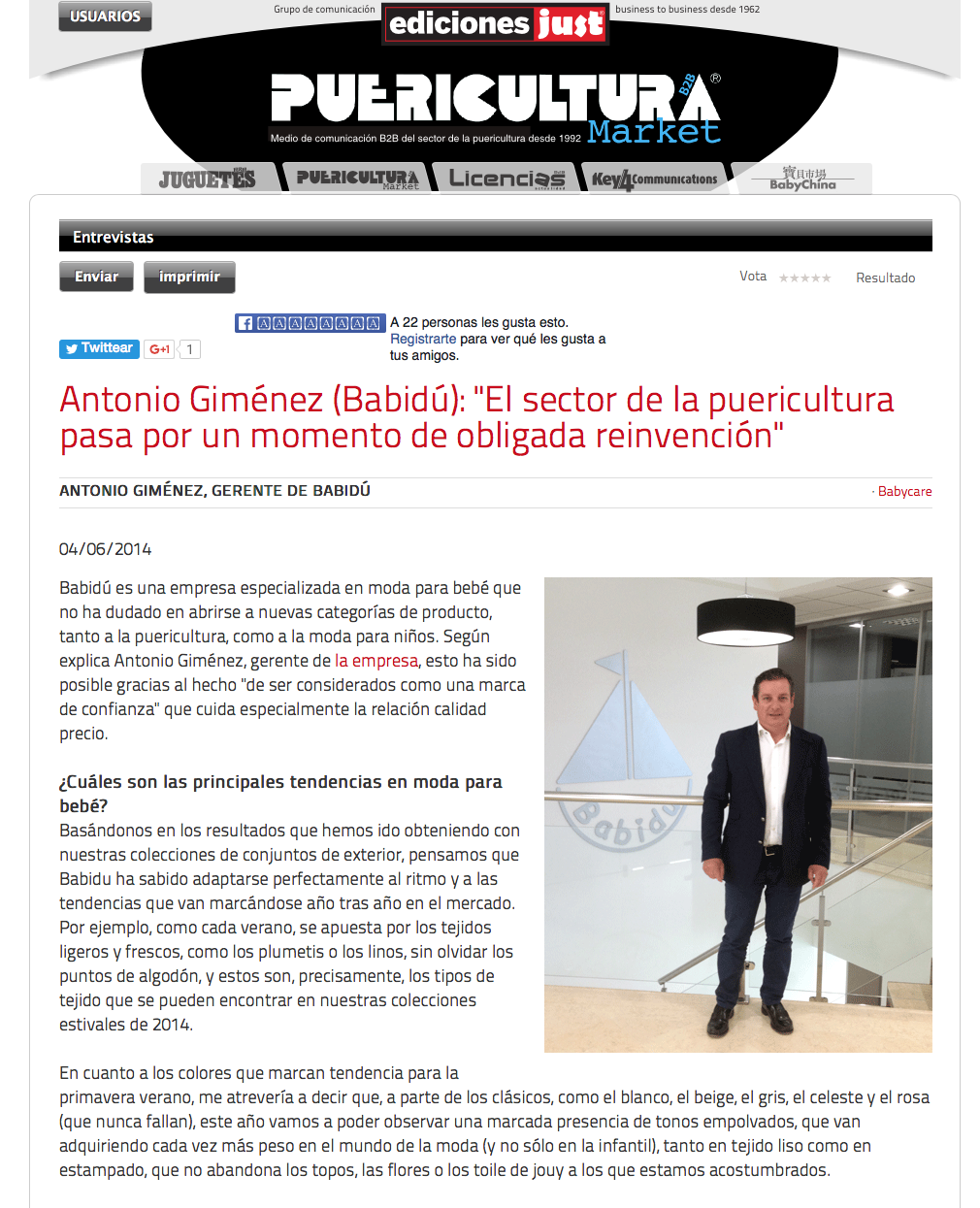 INTERVIEW TO ANTONIO GIMÉNEZ ON THE PUERICULTURA MARKET WEBSITE